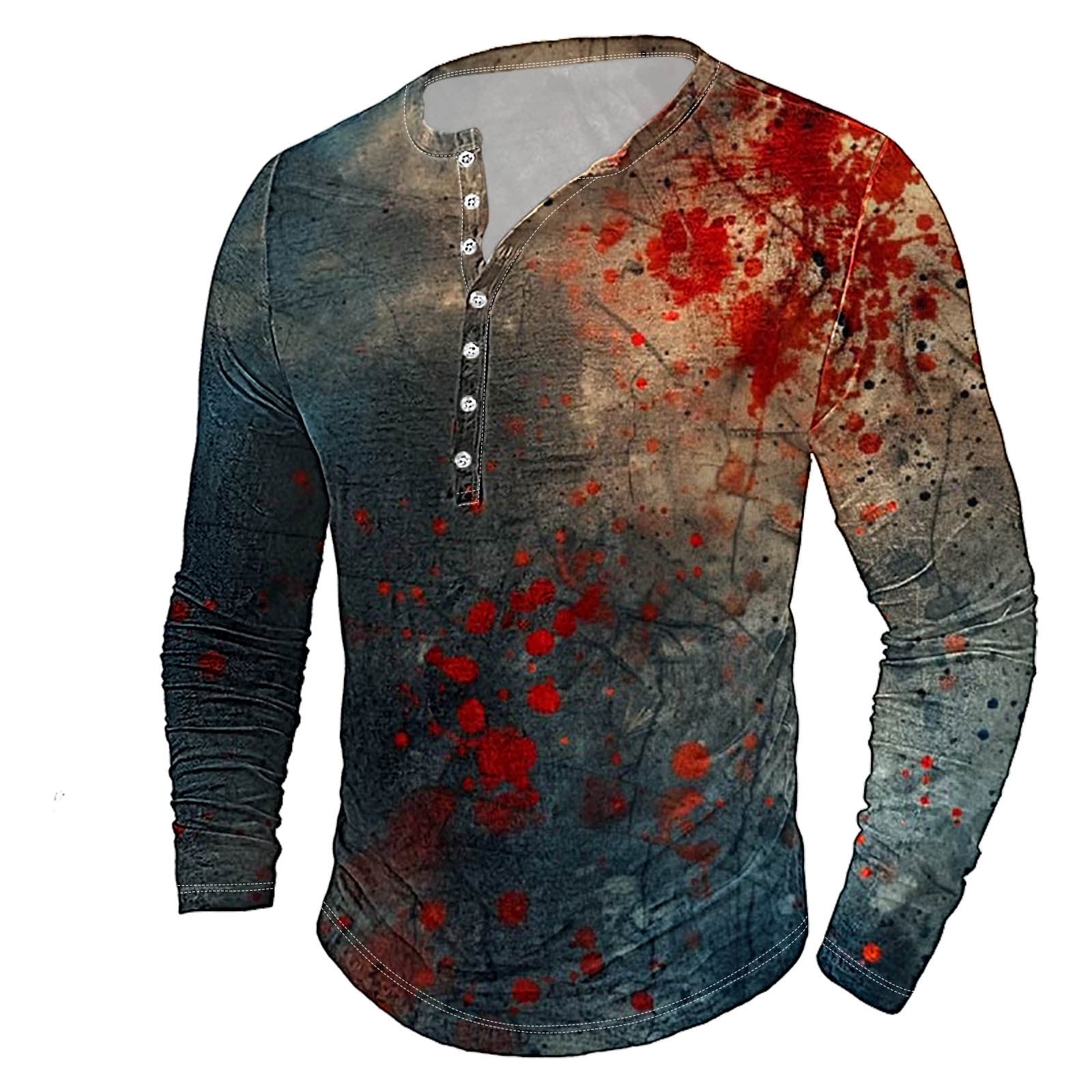 Aipewai Clear Sales Men's Printing Button Down Casual Hiking Long