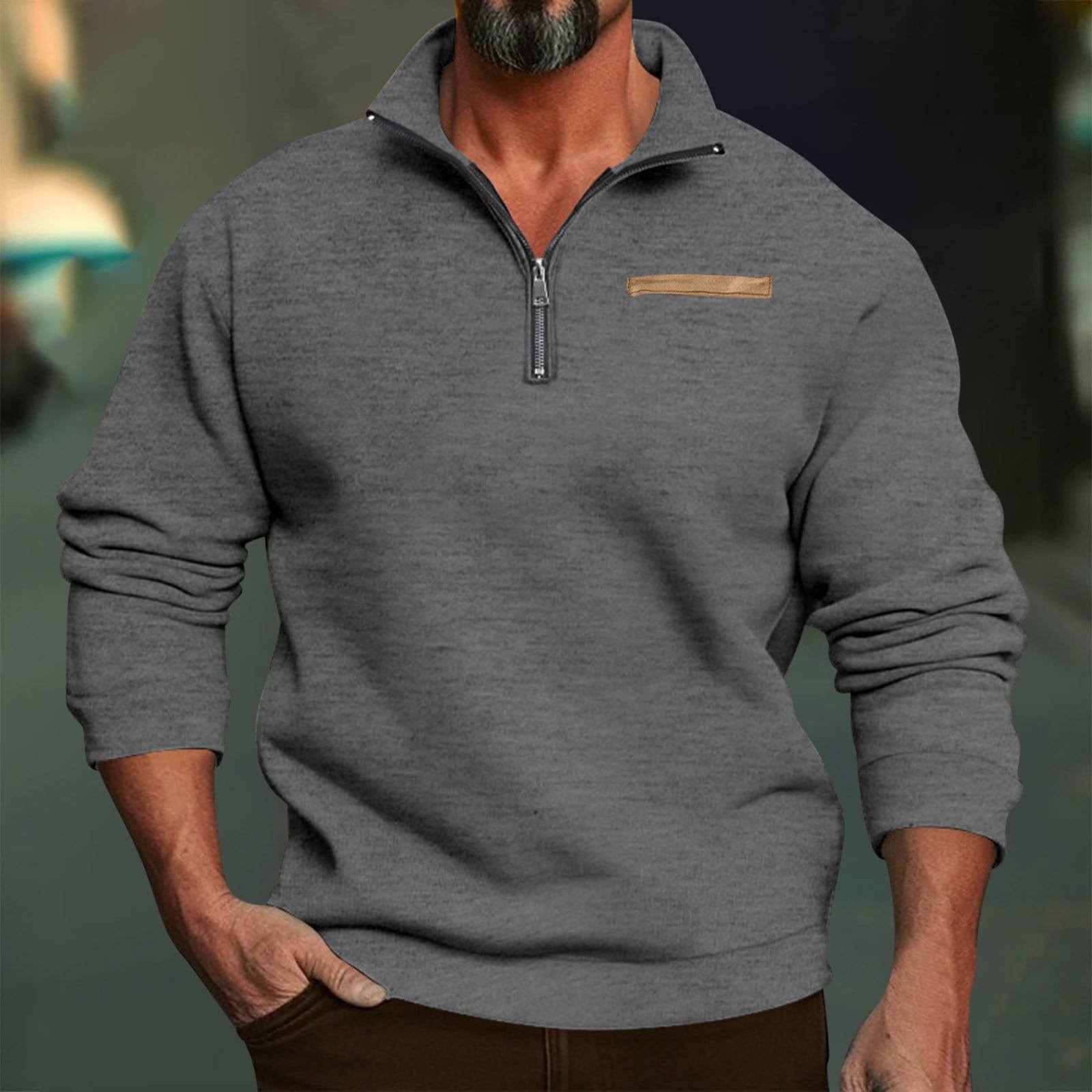 Aipewai Clothes Big Sales Man Pullover Hoodie Pocket Solid Color Half