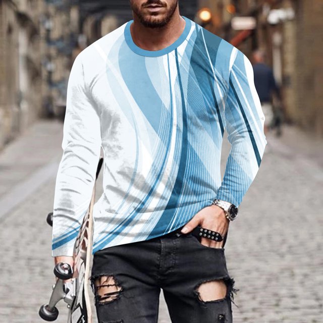 Aipewai Men Casual Blouse Men's 3D Geometric Line Pattern Gradient