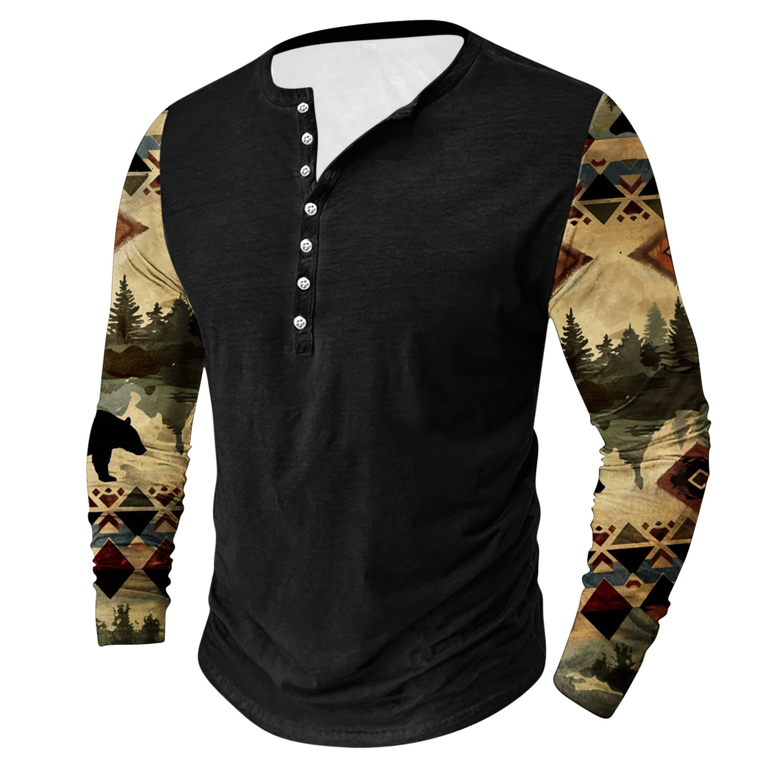 Aipewai Mens Fall Clothes Fashion Casual Ethnic Style Printed Long