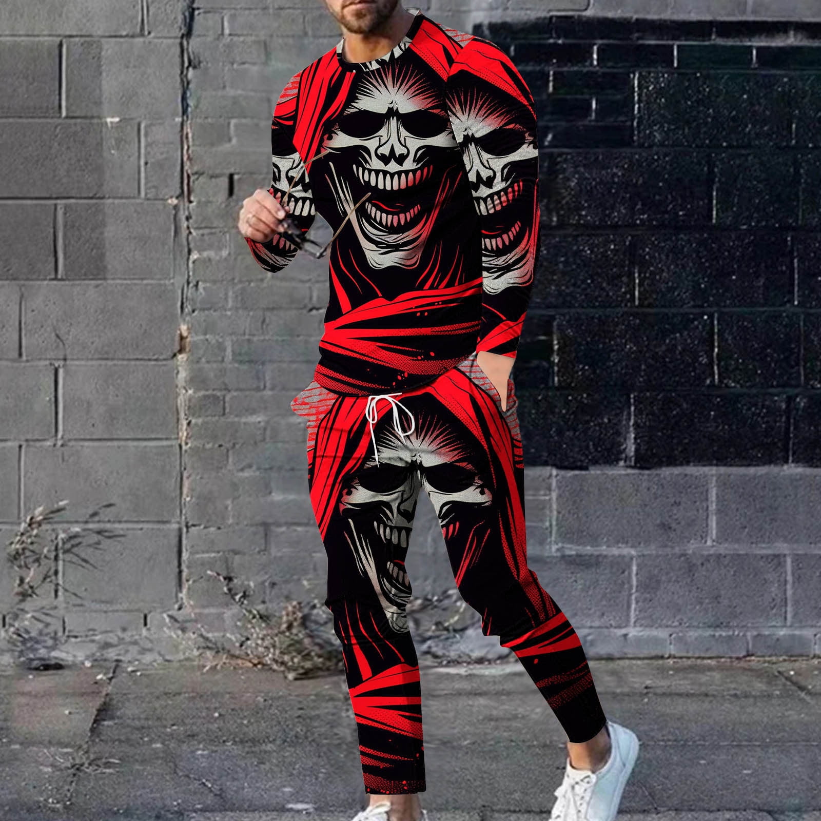 Aipewai Sweatsuit for Men Clearances Casual Clothes Set Round Neck