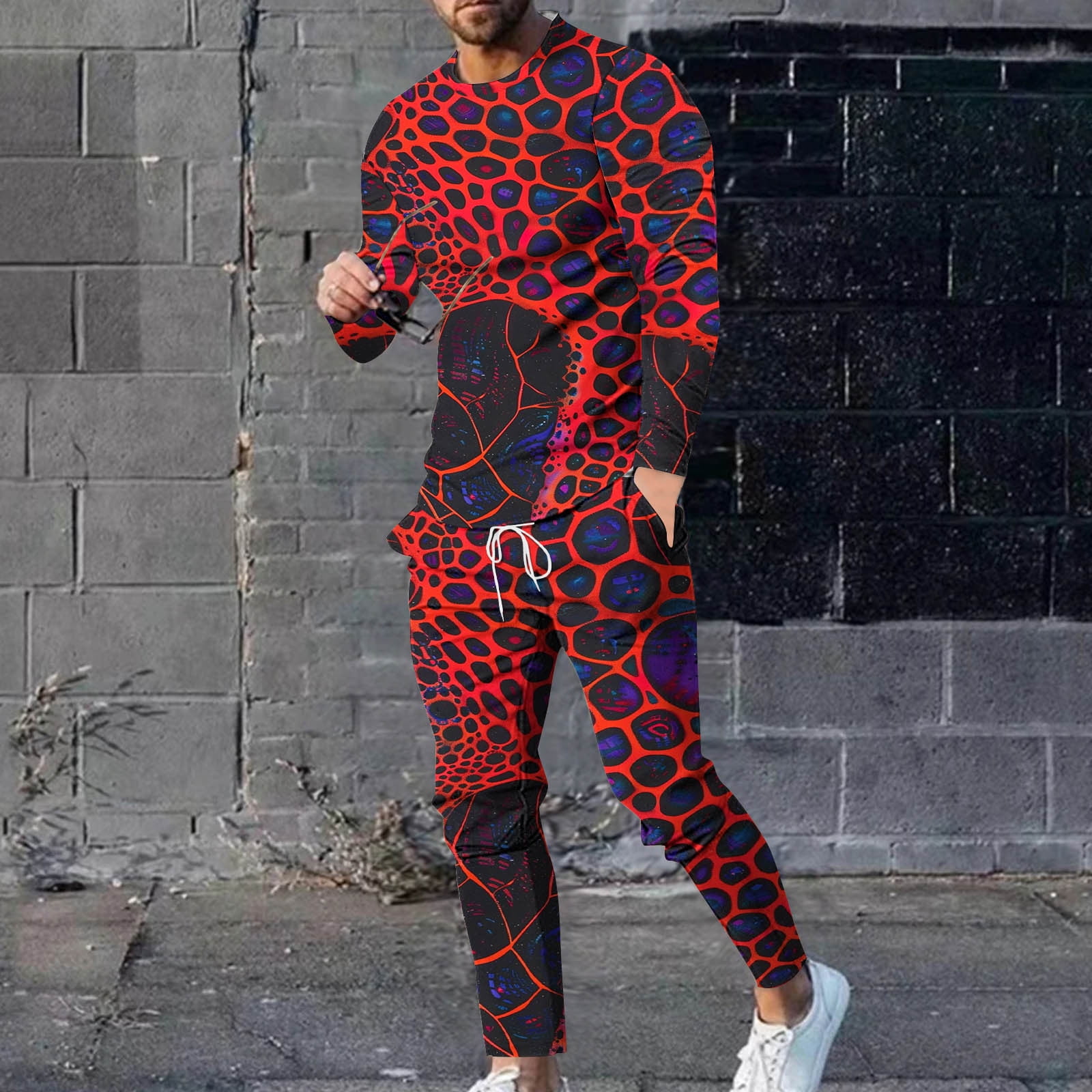 Aipewai Sweatsuit for Men Clearances Casual Clothes Set Round Neck