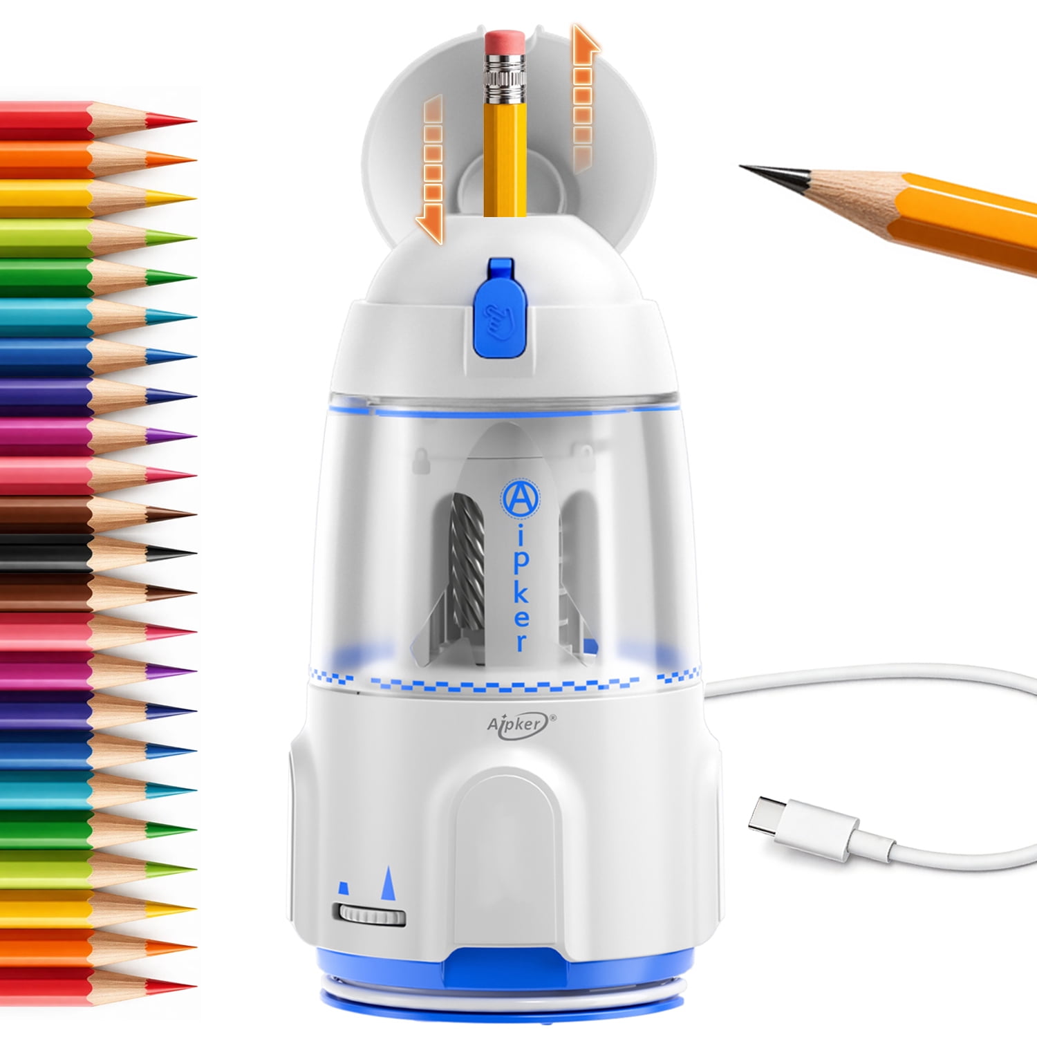 Aipker Electric Pencil Sharpener – Heavy Duty  Automatic & Rechargeable Pencil Sharpener for Classroom, School, Office, Kids Teachers, Artists & Students – Fits for Jumbo & Standard Pencils