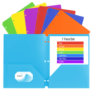 Aipker Plastic Folders with Pockets and Business Card Slots, 3 Hole Punched, Set of 7 Pack