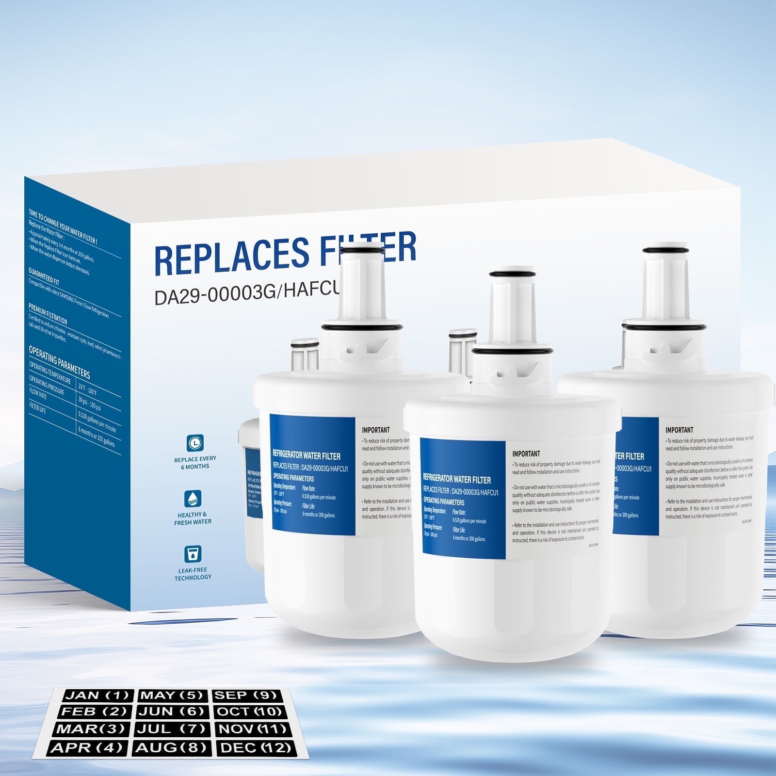 Aiqeek Refrigerator Water Filter 3-Pack NSF 42 Certified,Water Filter for Refrigerator,Compatible with Aqua-Pure Plus/DA29-00003G/HAFCU1, 0.5 GPM Fast Flow