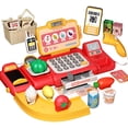 thumbnail image 1 of Aiqi 36Pcs Cash Registers for Kids Pretend Playset,Kids Cash Register Toy with Scanner and Credit Card,Microphone,Weighers,Conveyors,Play Food (Red), 1 of 8