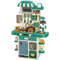 Aiqi Play Kitchen Toys Kids Kitchen Playset with Simulated Steam and Sink,48-Piece Play Accessories
