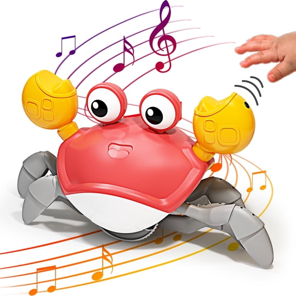 Aiqi Red Crawling Crab Baby Toys,Toddler Moving Interactive Toy with Music Lights for Babies,Toddlers,Kids