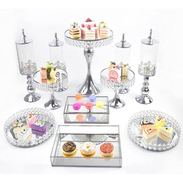 Aiqidi 11Pcs Metal Cake Stands Set Crystal Round Cake Holder Plating
