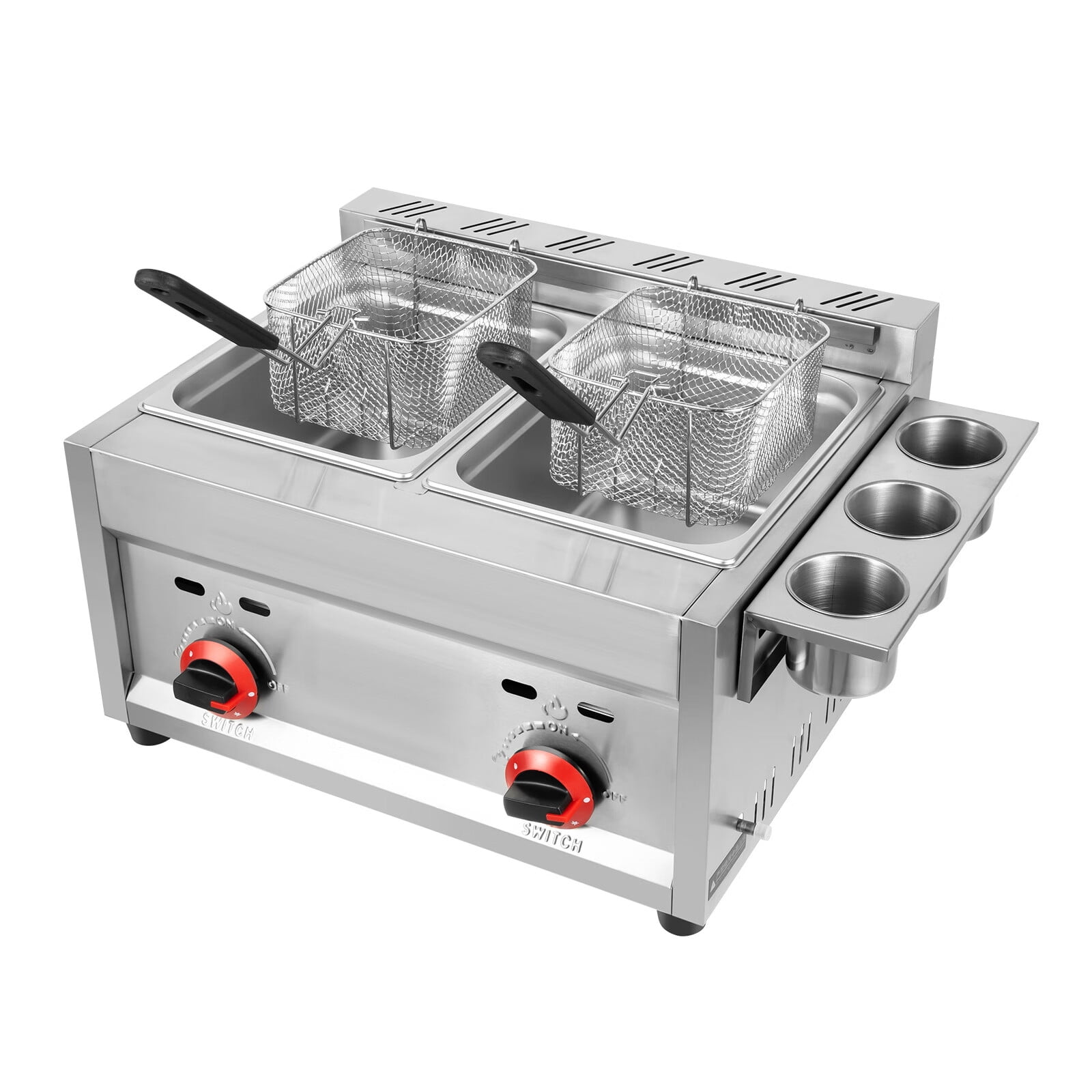 Aiqidi 12L Commercial Gas Fryer Countertop Stainless Steel Double Cylinder Deep Fryer (LPG) Food