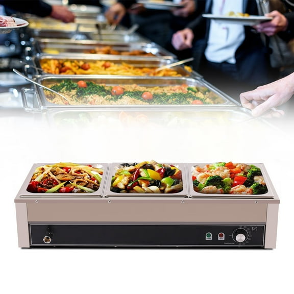 Aiqidi 1500W 3-Pan Commercial Food Warmer Stainless Steel Electric Steam Warmer Buffet Server Food Warming Machine for Restaurants Party