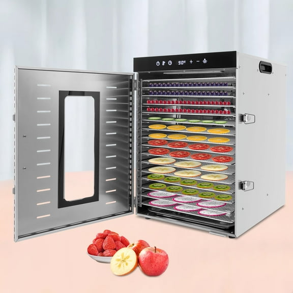 Aiqidi 16-Tray Food Dehydrator 1350W Commercial Stainless Steel Dryer Machine Fruit Vegetable Preserver Dryer with Touch Screen Adjustable Timer & Temperature Control