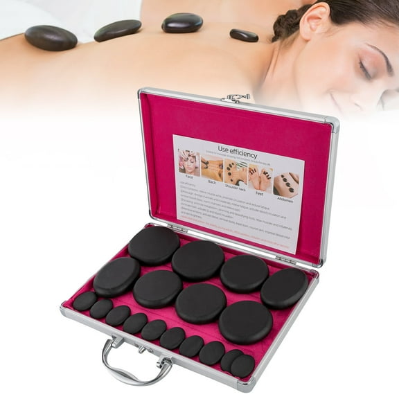 Aiqidi 16Pcs Natural Basalt Hot Stones Set Portable Hot Rocks Massage Stones Volcanic Stones Kit with Heater Box for Body Massage Relaxing Healing Pain Relief 110V 220W