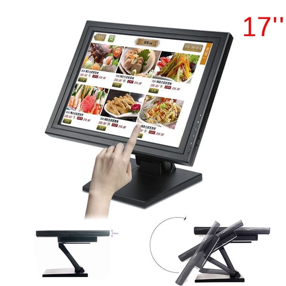 Aiqidi 17 Inch Touch Screen LCD Monitor with 2 Speakers, Adjustable Touchscreen Display Stand USB VGA for POS PC VOD System 1280*1024
