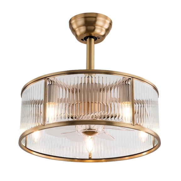 Aiqidi 18" Caged Ceiling Fan with Light, Retro Gold Reversible 6-Speed 1/2/4H Timing Pendant Fan Lamp w/Remote for Living Room