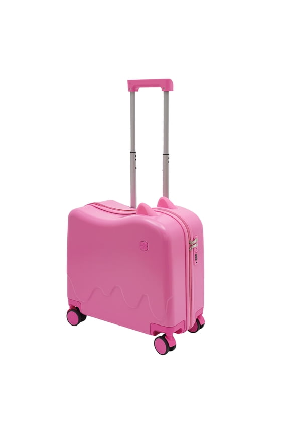 18" Kids Ride-On Suitcase Portable Rolling Children's Travel Carry Trolley Luggage Case with Universal Wheels and Password Lock for Aged 3-6 Years (Pink)