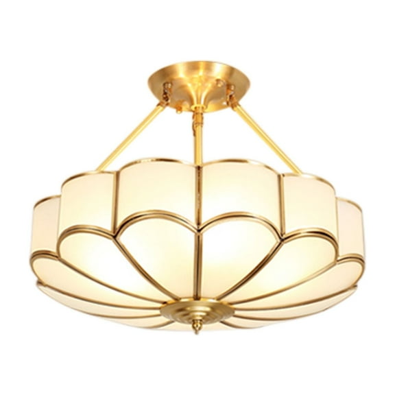 Aiqidi 23'' Retro Tiffany Style Ceiling Light Flower Shape Chandelier Flush Mount Pendant Lamp Fixtures with Copper Lampshade Glass Shade for Home Living Room Decor 6-Light
