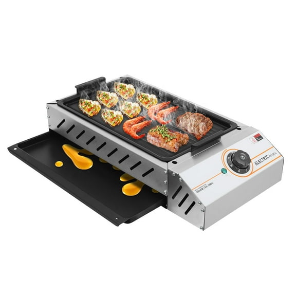 Aiqidi 2500W Electric Barbecue Grill Stainless Steel Electric Baking Tray Barbecue Griller Portable Indoor/Outdoor Cooking Tool with Non-stick Coating Adjustable Temperature