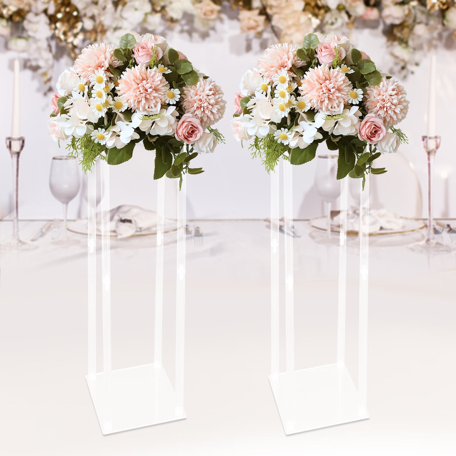 Chrome Pillar Floral Stand - Blooming Bouquet