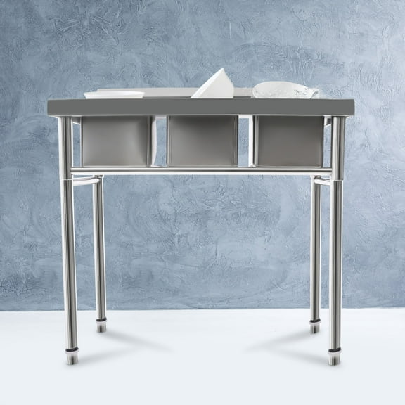 Aiqidi 3 Compartment Freestanding Stainless Steel Utility Sink Commercial Restaurant Kitchen Sink Basin Laundry Sink with 3 Drains