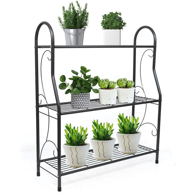 Aiqidi 3 Tier Metal Plant Shelf Indoor/Outdoor Plant Storage Display