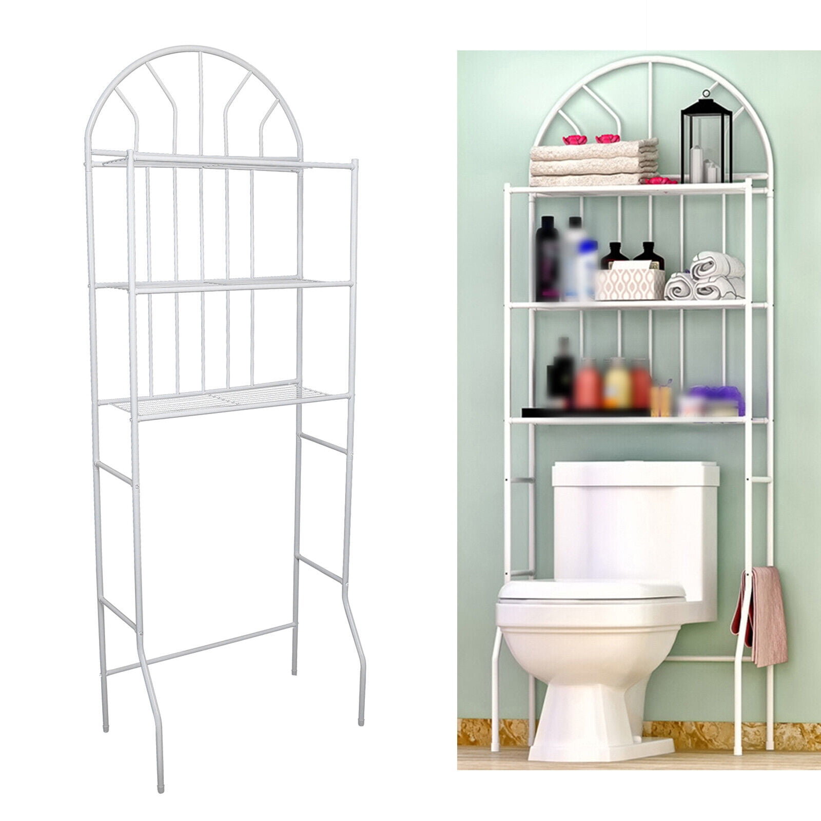 Aiqidi 3 Tier Toilet Storage Stand FreeStanding Iron Bathroom Organizer Shelf Space Saver Non-slip Towel Storage Rack Over The Toilet 69.7*24.8*13.4in