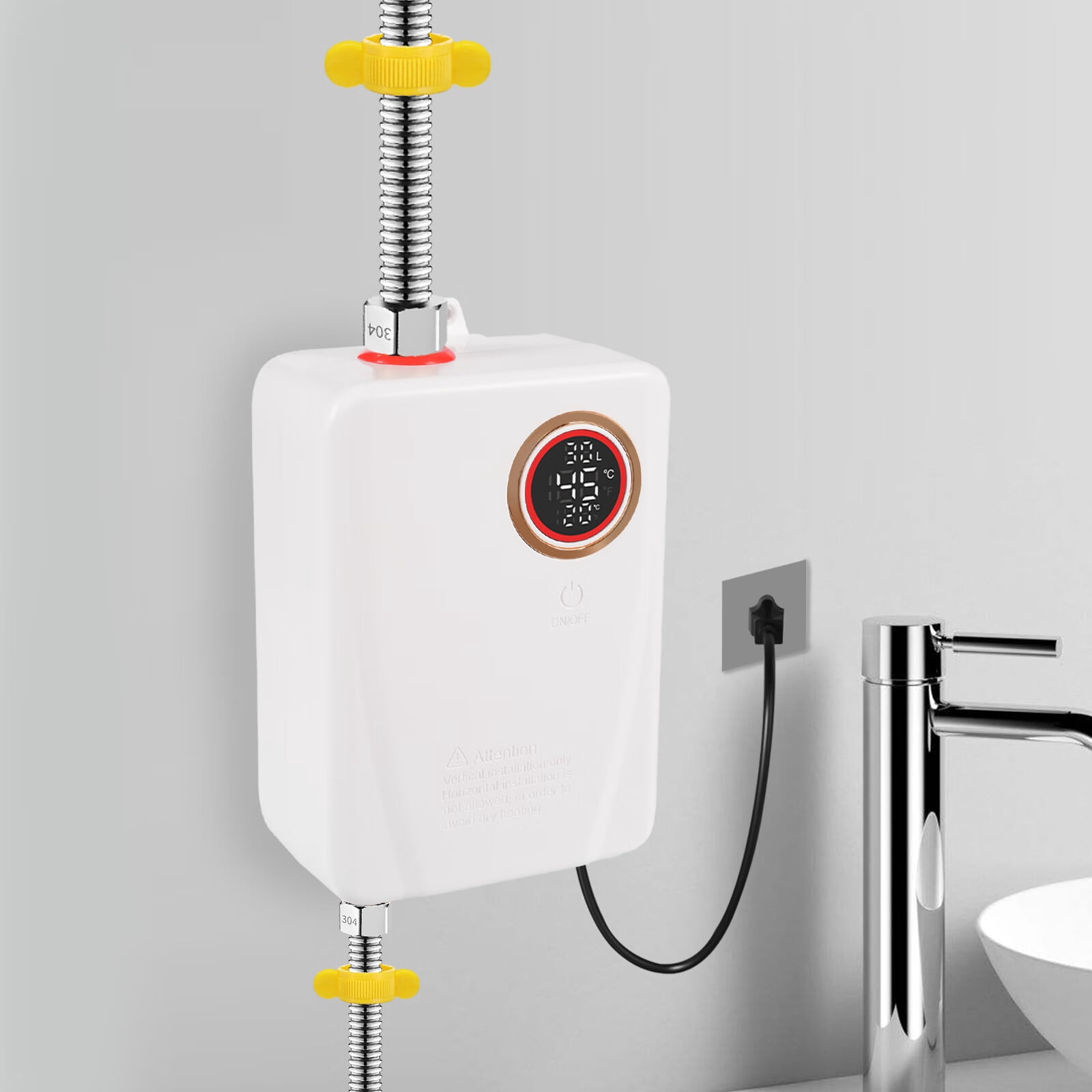 Aiqidi 3000W 110V Instant Electric Water Heater Wall Mounted Vertical Small Tankless Hot Water Heater with LED Touch Screen for Kitchen IPX4 20~50℃ (White)