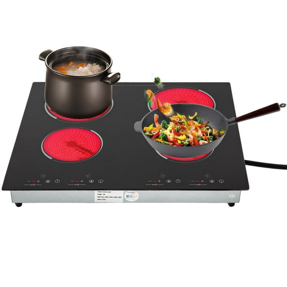 Aiqidi 3000W Electric Ceramic Cooktop 4 Burners Built-in Electric Cooktop Sensor Touch Control Countertop LED Display Electric Hot Plate Stove Top with Kid Safety Lock 2H Timer 9 Heating Level 110V