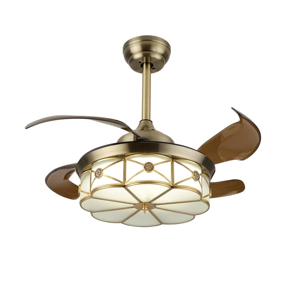 Aiqidi 36 Inch Fan Chandelier Modern Brass Ceiling Fan Light 3 Color Dimming with Remote Control