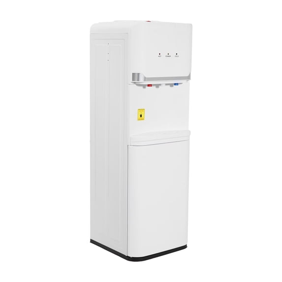 Aiqidi 550W Top Loading Water Dispenser 5 Gallon Vertical Cold and Hot Water Dispenser Home Office Dorm Anti-Scalding Design Water Dispenser with Storage Cabinet 32.68" High (White)