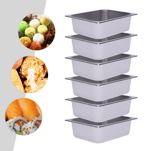 Aiqidi 6-Pack 1/2 Size Rectangular Steam Table Pans Stackable Stainless Steel Catering Containers Hotel Buffet Pans(33x26x10)