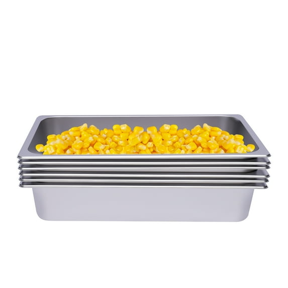 Aiqidi 6-Pack Rectangular Steam Table Pans Stackable Deep Stainless Steel Catering Pans Containers Hotel Buffet Pans(53x33x10)