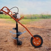 Aiqidi 63CC 2 Stroke Gas Powered Post Hole Digger 3HP Earth Auger Borer Wheelbarrow Fence Ground Drill Pit Digger Trolley with 11" Bit, Red