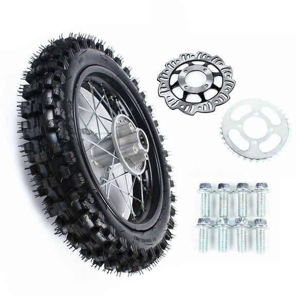 Aiqidi 80/100-12 12" Rear Tire Wheel Rim Tube w/Sprocket & Brake Disc Rotor for Dirt Bike/Pit Bike/Monkey Bike 50/70/90/110/140CC