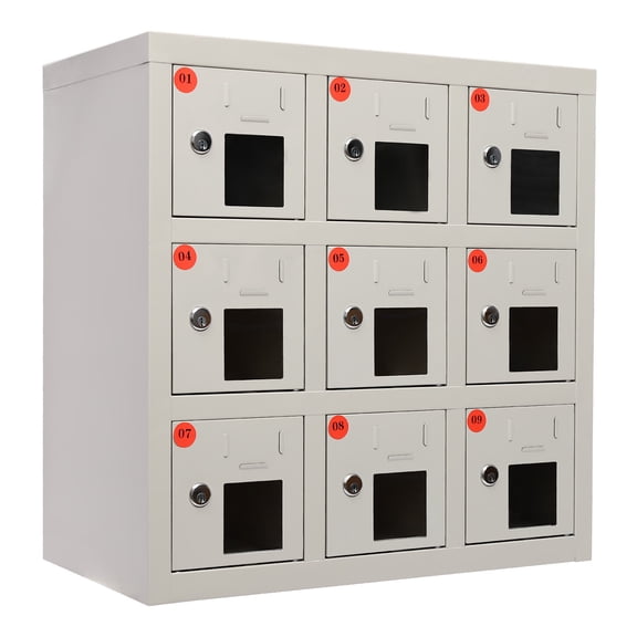 Aiqidi 9 Doors Cell Phone Locker Visible Steel Cell Phone Locker With Charging Station & Keys Multi-Person Cell Phone Storage Box for Schools Hotels Offices 21.7*11.8*22in