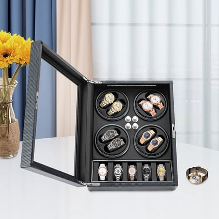 Aiqidi Automatic Watch Winder, 8+5 Slots Silent Watch Display Box Storage Case w/Built-in LED Illumination & Watch Pillows & Lock