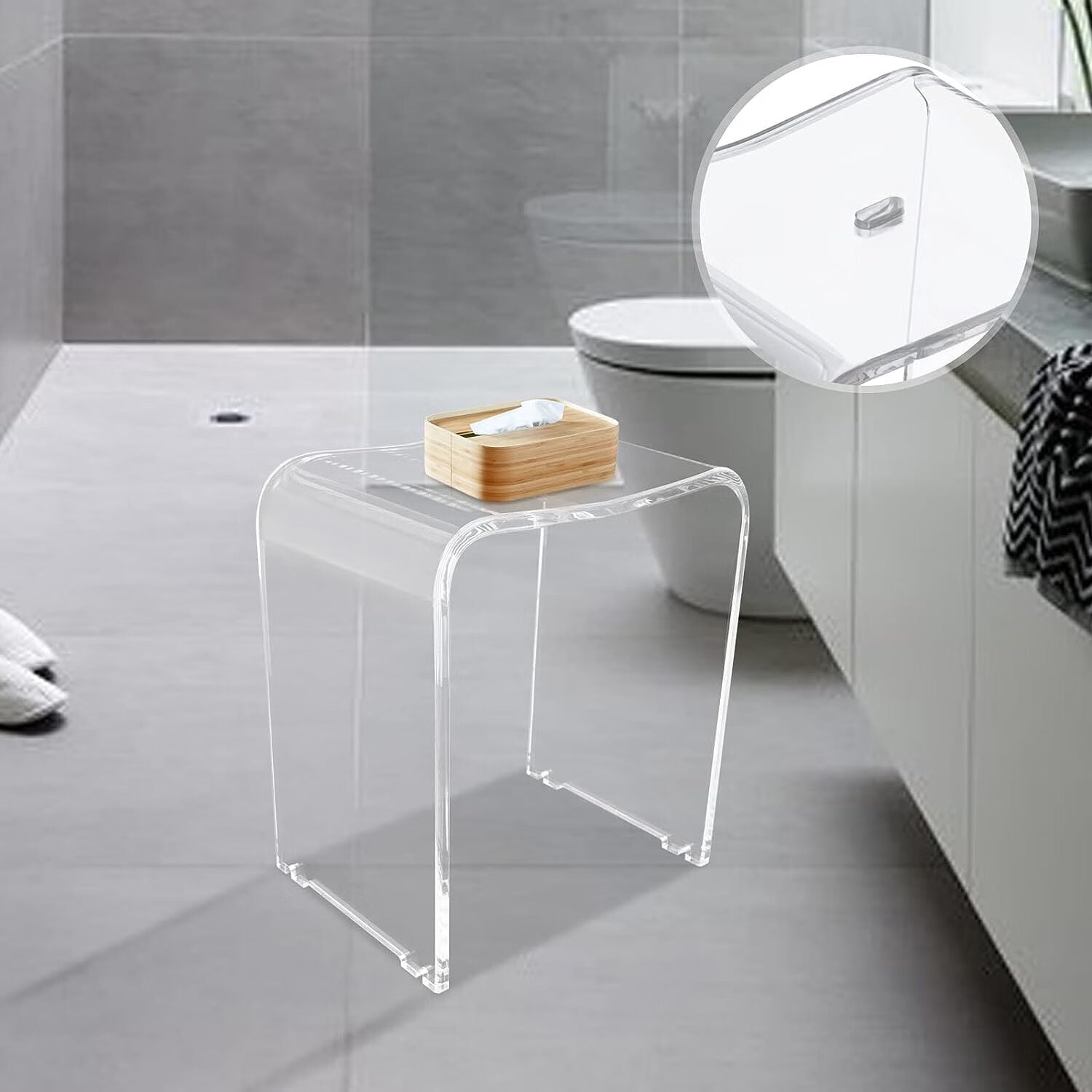 Aiqidi Clear Acrylic Shower Bench Rounded Edge Design for Shower Steam