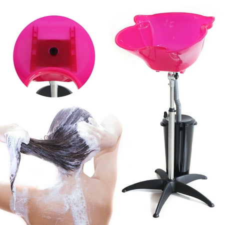 Aiqidi Freestanding Shampoo Basin Portable Salon Hair Washing Sink Height Adjustable Shampoo Bowl with Water Storage Bucket for Barber Shops Home (Pink)