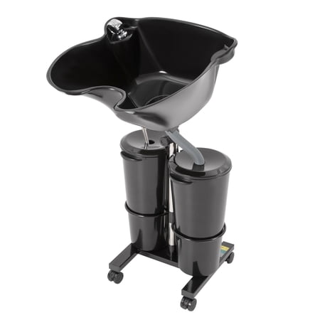Aiqidi Portable Shampoo Basin with 2 Water Buckets, 11.8" Deep Salon Hair Washing Sink Adjustable Height Angle Mobile Shampoo Bowl Unit w/Electric Pump & Universal Wheels