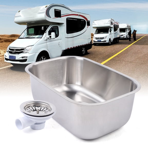 Aiqidi Stainless Steel Caravan Camper Sink Undermount Single Bowl Kitchen Sink with Strainer Water Outlet and Water Pipe