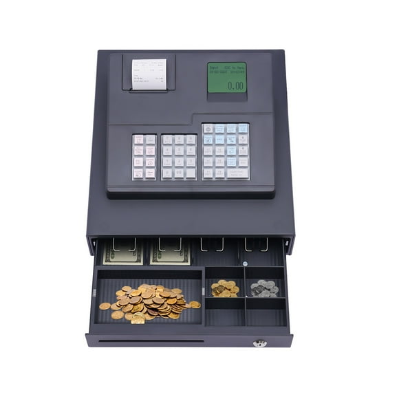 Aiqidi Thermal Printing Cash Register USB RS232 POS, 38 Keys 8 Digits LED Display Casher 32 Dept Cash Management System w/Drawer