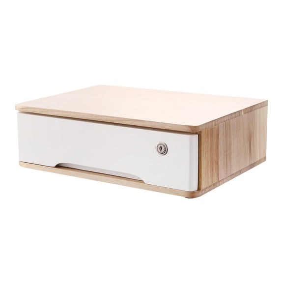 Aiqidi Wooden Desktop Storage Box Office Supplies Accessories Organizer with Lockable Drawers (Wood+White)