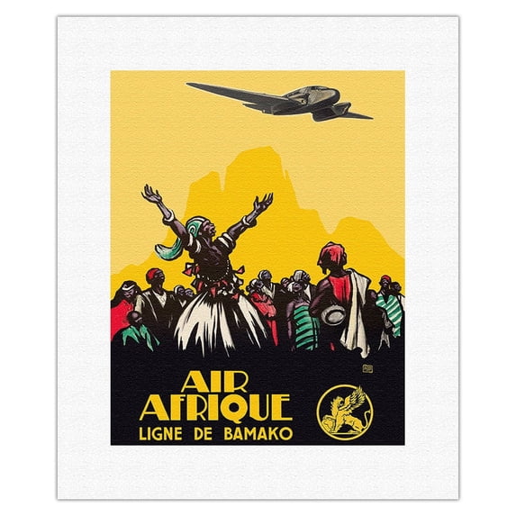 Air Afrique Airline - West Africa - Bamako Airlines (Ligne de Bamako) - Vintage Airline Travel Poster c.1925 - Fine Art Rolled Canvas Print 11in x 14in