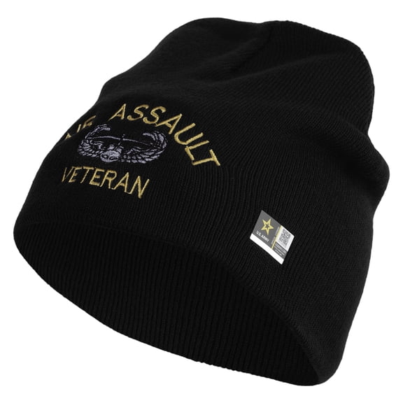 Air Assault Veteran Embroidered 8 Inch Knitted Short Beanie - Black OSFM