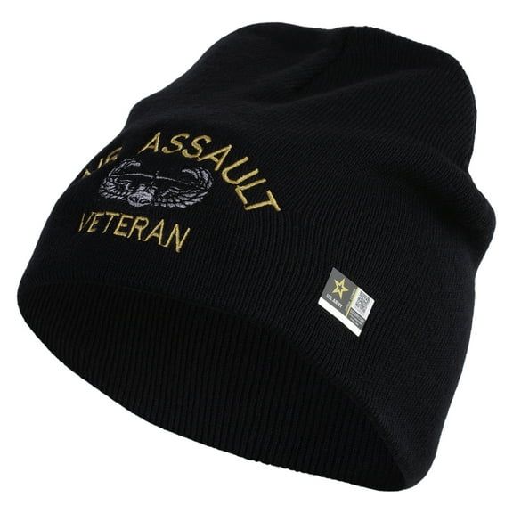 Air Assault Veteran Embroidered 8 Inch Knitted Short Beanie - Navy OSFM