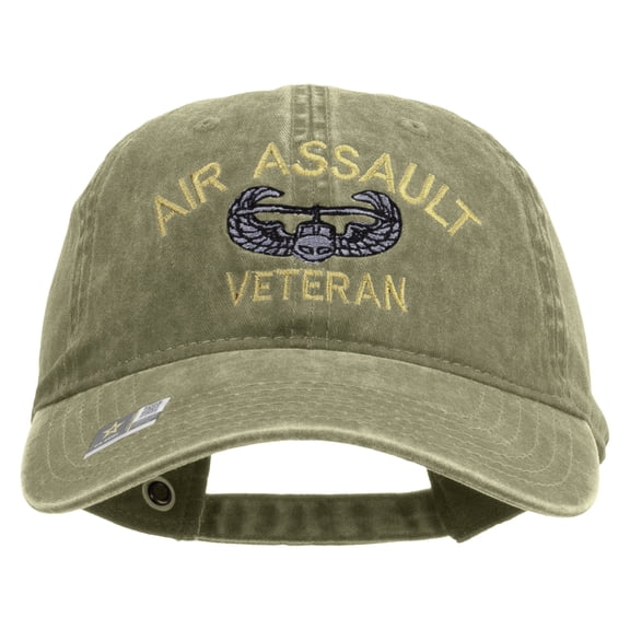 Air Assault Veteran Embroidered Washed Solid Pigment Dyed Cotton Twill Brass Buckle Cap - Khaki OSFM