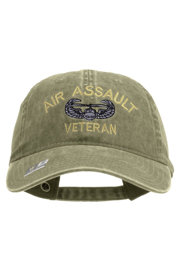 Air Assault Veteran Embroidered Washed Solid Pigment Dyed Cotton Twill Brass Buckle Cap - Khaki OSFM