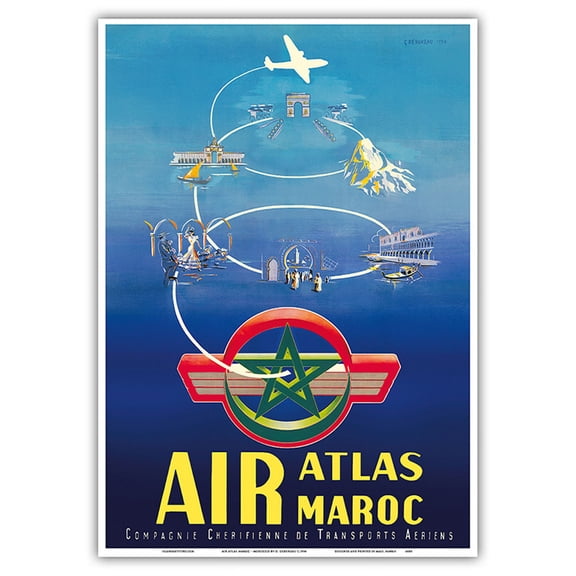 Air Atlas Maroc Morocco - Vintage Airline Travel Poster by G. Debureau c.1954 - Master Art Print 10in x 14in