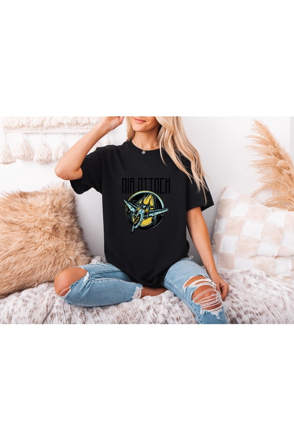 Air Attack Jet Fighter Pilot Aviation Flight Graphic T-shirt, for men & women, up to size 5XL.