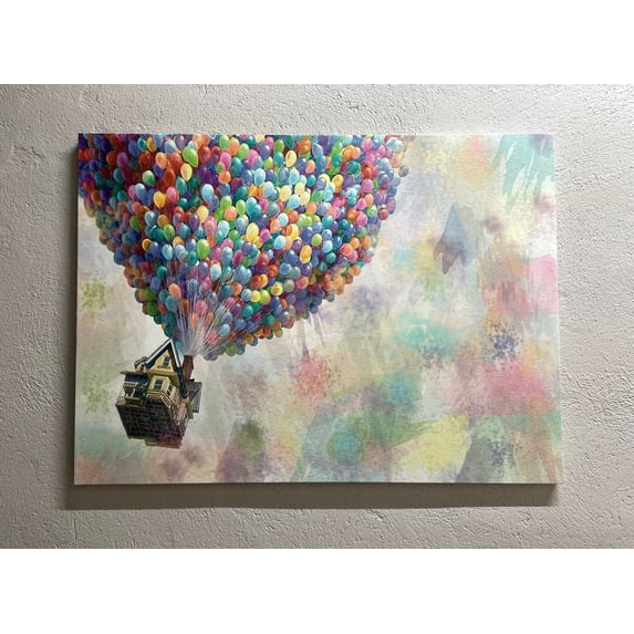 Air Balloons Poster, Rainbow Art, Colorful Wall Art, Abstract Canvas Art, Up Movie Balloons Wall Art, Up Movie Canvas, Canvas Wall Decor - 3P-Gold Framed